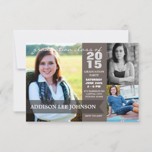 Graduationspartei 2015 - Classy Banner Collage Einladung (Vorderseite)