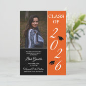 Graduationspartei 2025 Grad Hat Orange Einladung (Stehend Vorderseite)