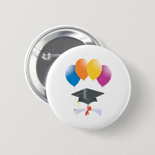 Graduationspartei Buttone Balloons Diploma Cap Button (Vorne & Hinten)
