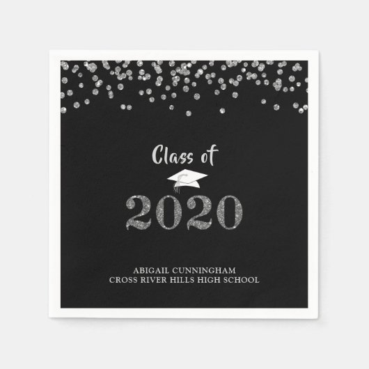 Graduationspartei CLASS OF 2020 Silver Glitzer Serviette (Vorderseite)