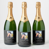 Graduationspartei Foto Schwarz-weiß 2025 Schaumweinetikett (Flaschen)