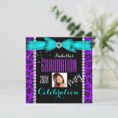 Graduationspartei Grad Lila Aquamariner Blauer Leo Einladung (Stehend Vorderseite)