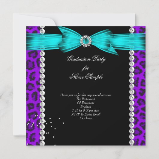 Graduationspartei Grad Lila Aquamariner Blauer Leo Einladung (Rückseite)