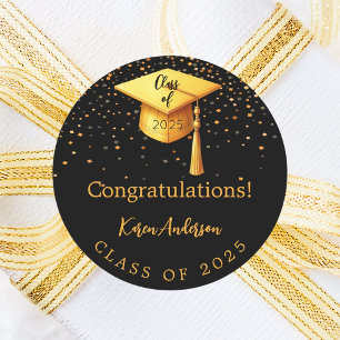 Graduationspartei Graduate Black Gold Cap 2025 Runder Aufkleber