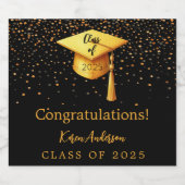 Graduationspartei Graduate Black Gold Cap 2025 Schaumweinetikett (Einzelnes Label)