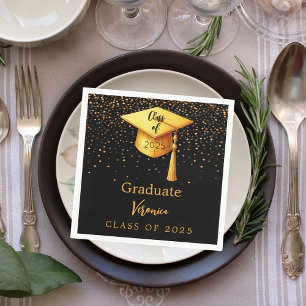 Graduationspartei Graduate Black Gold Cap 2025 Serviette