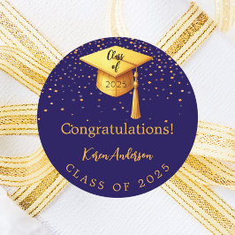 Graduationspartei Graduate Blue Gold Cap 2025 Runder Aufkleber