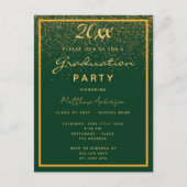Graduationspartei grünes Gold Konfetti 2025 Einladungspostkarte (Vorderseite)