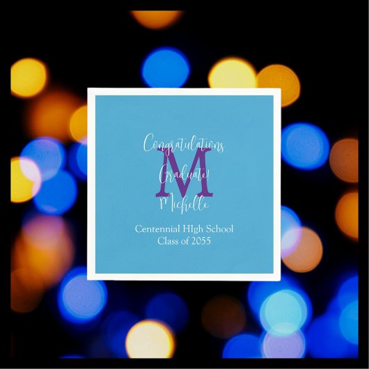 Graduationspartei Lila-weiße Bezeichnung Monogramm Serviette