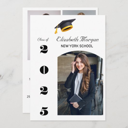 Graduationspartei Multi Foto Modernes Grad 2025 Einladung (Vorne/Hinten)