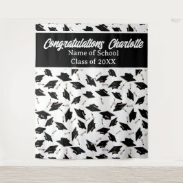 Graduationspartei Personalisiertes Foto Op Schwarz Wandteppich