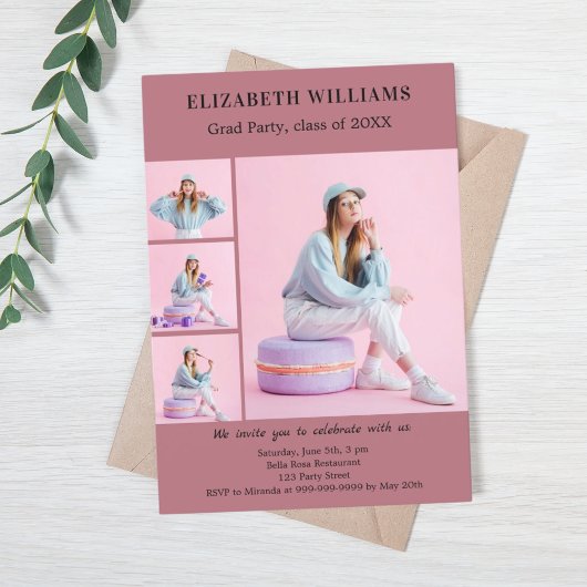 Graduationspartei Rose Gold Foto Collage Einladung