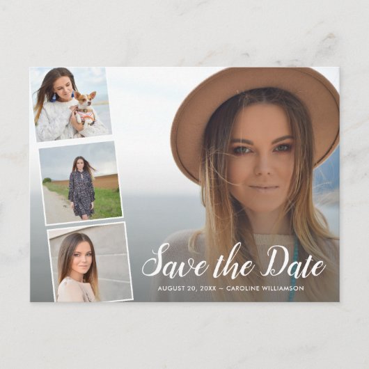 Graduationspartei Save the Date Grad FotoCollage Postkarte (Vorderseite)