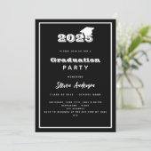 Graduationspartei Schwarz-weiß 2025 Einladung (Stehend Vorderseite)