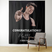 Graduationspartei Schwarz-weiß Foto 2025 Wandteppich (Beispiel)