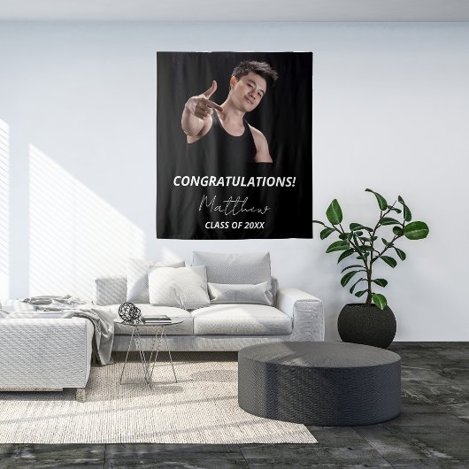 Graduationspartei Schwarz-weiß Foto 2025 Wandteppich