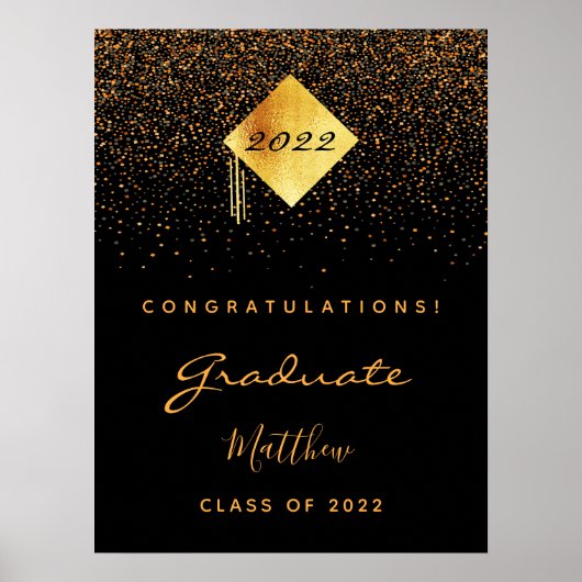 Graduationspartei Schwarzes Gold Absolvent 2022 Poster (Vorne)