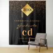 Graduationspartei Schwarzes Gold Graduate Monogram Wandteppich (Beispiel)