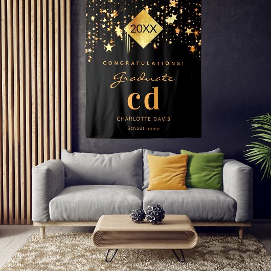 Graduationspartei Schwarzes Gold Graduate Name 202 Wandteppich