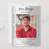 Graduationspartei Silber Foto Klasse von 2025 Einladung (Vorderseite)