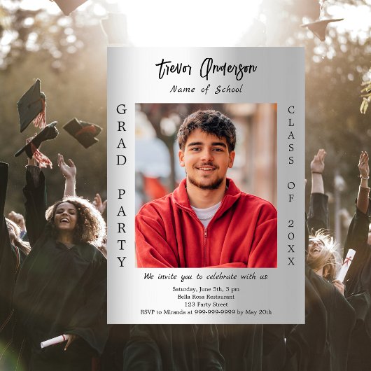 Graduationspartei Silber Foto Klasse von 2025 Einladung