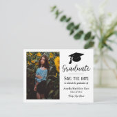 Graduationspartei Typografie | SAVE THE DATE FOTO Postkarte (Stehend Vorderseite)