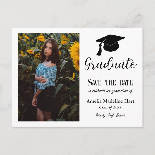 Graduationspartei Typografie | SAVE THE DATE FOTO Postkarte (Vorderseite)