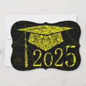 Graduationsparty 2025: Gelbe und schwarze Blütenka Einladung (Vorderseite)