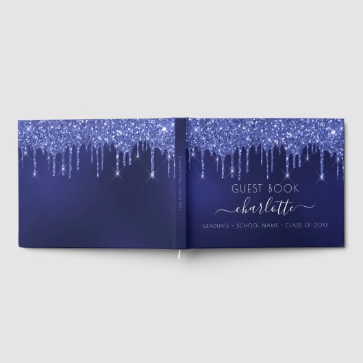 Graduationsparty Blue White Glitzer Class 2023 Gästebuch (Voll)