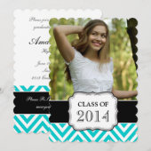 GRADUATKLASSE 2014 AQUA AQUAMARINEN ZICKZACK EINLADUNG (Vorne/Hinten)