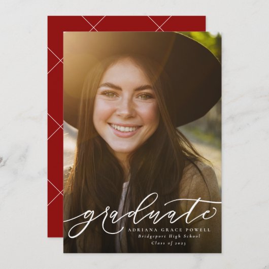 Graduierender schlichter roter Abschluss Ankündigung (Vorne/Hinten)