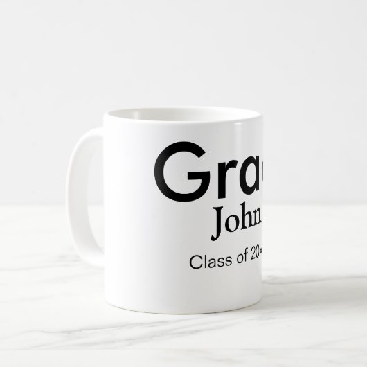 Graduiern Name Glückwunsch Datum Jahrestext Kaffeetasse (Vorderseite Links)