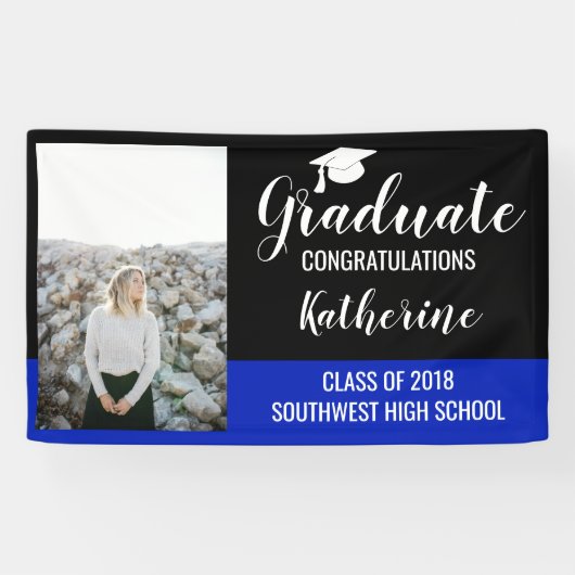 Graduierte Foto Glückwunsch Black Blue Banner (Horizontal)