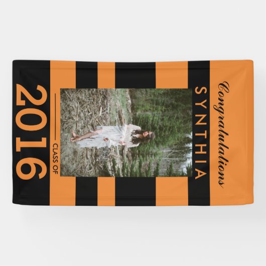 Graduierte Glückwunsch-orange Foto-Yard-Zeichen Banner (Horizontal)