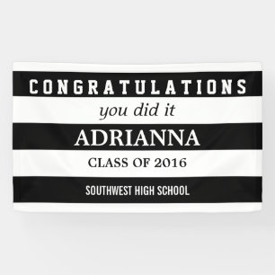Graduierte Glückwunsch-Schwarzweiss-Streifen Banner