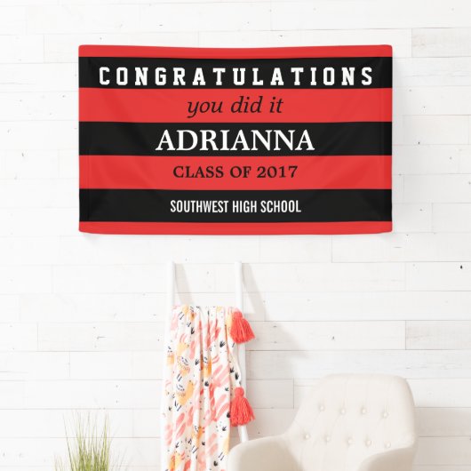 Graduierte Glückwünsche schwarz und rote Streifen Banner (Insitu)