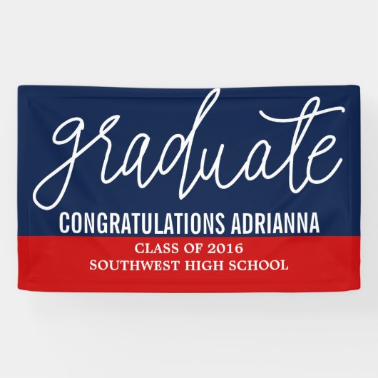 Graduierte handschriftliche Glückwünsche Navy Blue Banner (Horizontal)