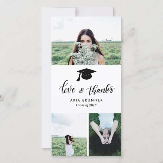 Graduierte Liebe & Dank Drei Foto Moderne Ankündigung (Vorderseite)