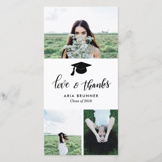 Graduierte Liebe & Dank Drei Foto Moderne Ankündigung (Vorderseite)