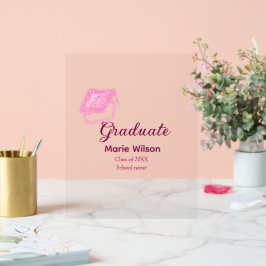 Graduierte rosa Glitzer Graduierung Oberteil Name  Acrylschild