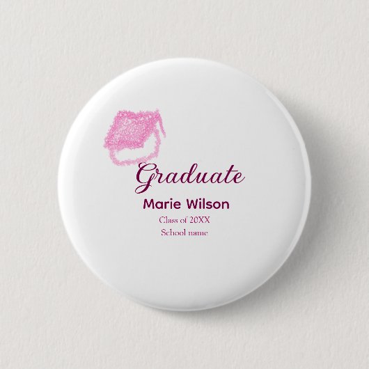 Graduierte rosa Glitzer Graduierung Oberteil Name Button (Vorderseite)