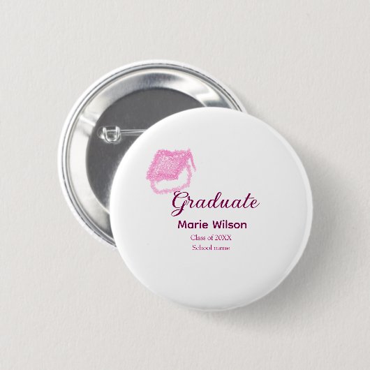 Graduierte rosa Glitzer Graduierung Oberteil Name  Button (Vorne & Hinten)