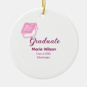 Graduierte rosa Glitzer Graduierung Oberteil Name Keramik Ornament (Vorne)