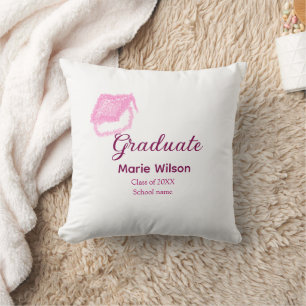Graduierte rosa Glitzer Graduierung Oberteil Name  Kissen
