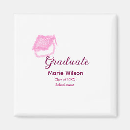 Graduierte rosa Glitzer Graduierung Oberteil Name  Magnet