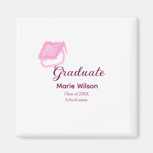 Graduierte rosa Glitzer Graduierung Oberteil Name Magnet (Vorne)