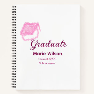 Graduierte rosa Glitzer Graduierung Oberteil Name Notizblock