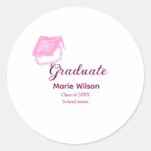 Graduierte rosa Glitzer Graduierung Oberteil Name  Runder Aufkleber