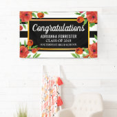 Graduierte rote Blumen| Schwarz-weiße Streifen Banner (Insitu)