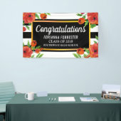 Graduierte rote Blumen| Schwarz-weiße Streifen Banner (Messeveranstaltung)